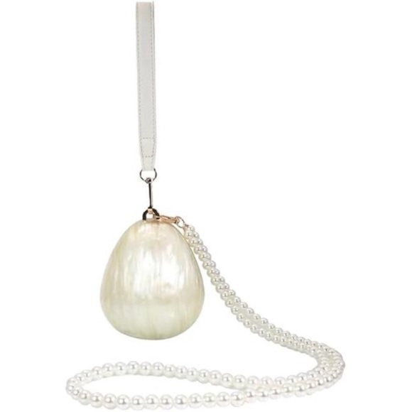 Pearl Acrylic Egg-Shaped Clutch – Marble Evening Purse with Chain - Picture 5 of 6
